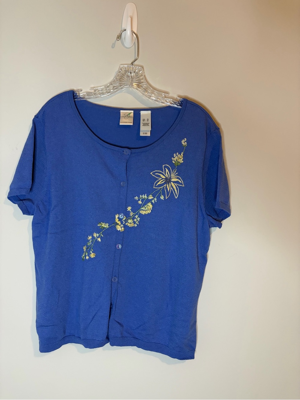 Emma James (Liz Claiborne Collection) Blue Embroidered Knit Cardigan